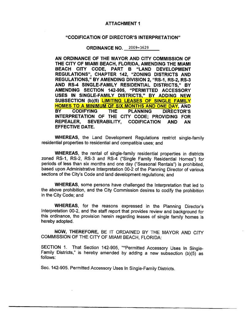 Miami Beach Short Term Rentals Ordinance