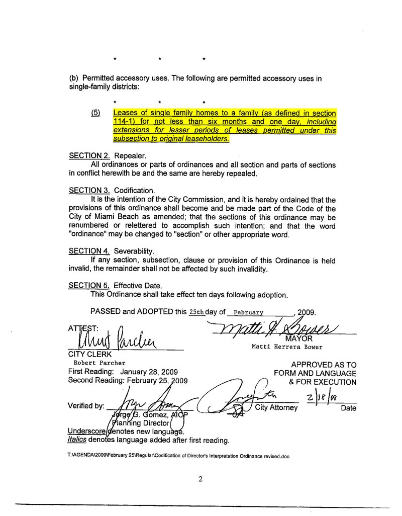 Miami Beach Short Term Rentals Ordinance Page 2
